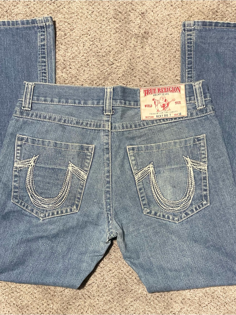 True Religion Ricky Rainbow Stitch Jeans W36 Vintage Y2K